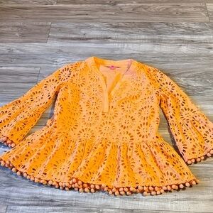 Excellent Condition Lilly Pulitzer Vibrant Orange Eyelet Top